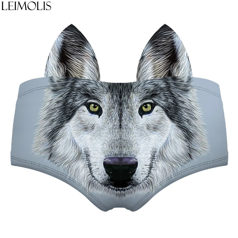 

LEIMOLIS wolf silver funny print sexy hot ear panties female kawaii Lovely underwear push up briefs women lingerie thongs