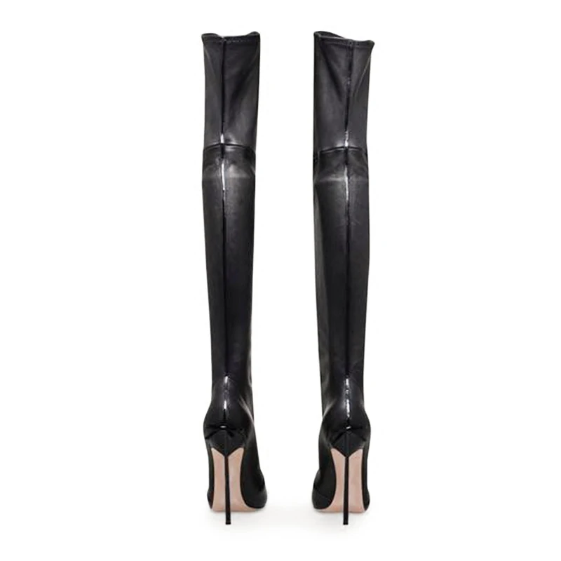 Alto Rodilla Back Sobre Cuero Slip Tacón Botas Knight Estiramiento Moda Hoja Sexy La 10cm 12cm Arco Delgado Negro Talón On Sfq0SPx