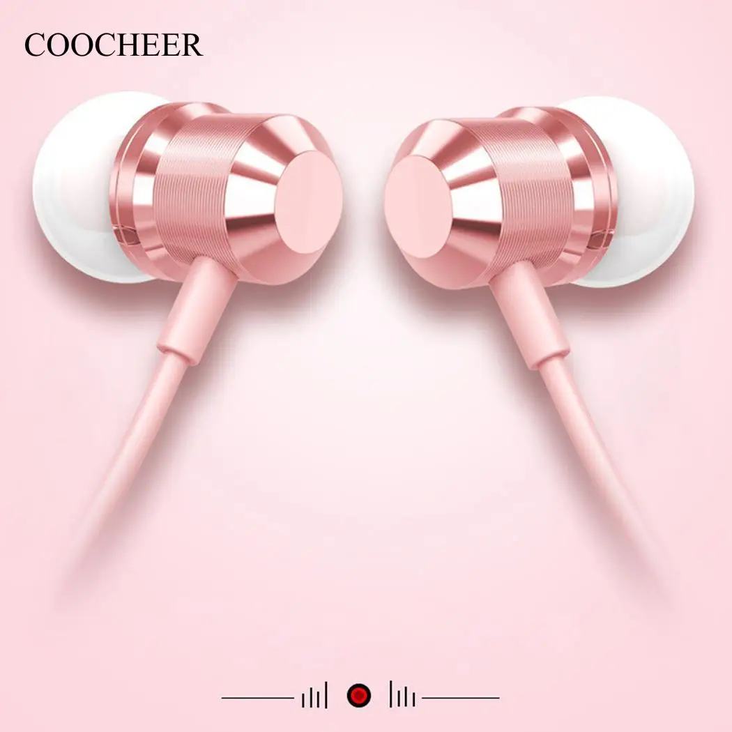

Headset Wired Metal Headphones Stereo Bass Earbuds Universal With Mic