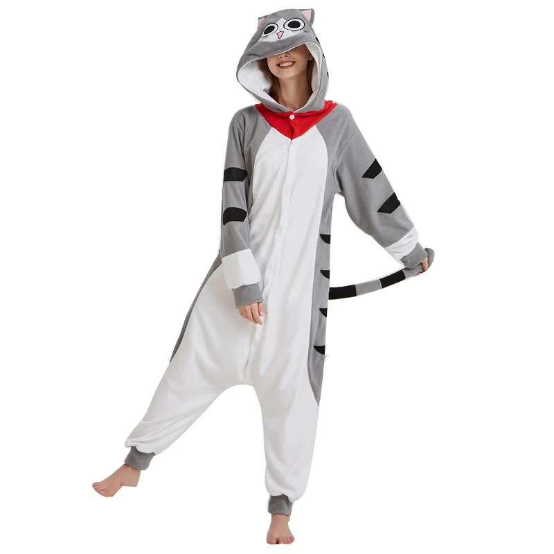 Cartoon Cheese Cat Onesie Kigurumi Jumpsuit Adult Pajamas Women Kitty Sleepwear Men Pyjamas Cosplay Halloween Carnival Party (4)