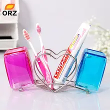 ORZ зубная щетка из нержавеющей стали держатель зубной пасты стойка с пластиковая кружка для хранения ванной комнаты Органайзер полка