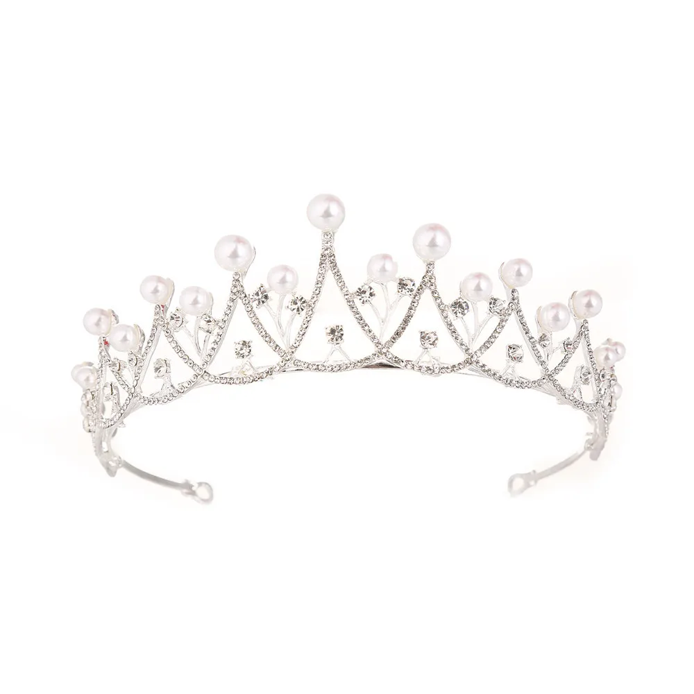 

Vintage Royal Queen Crowns Crystal Pearls Beaded Diadem Events Hair Accessories Headpieces Junior Quinceanera Party Crowns