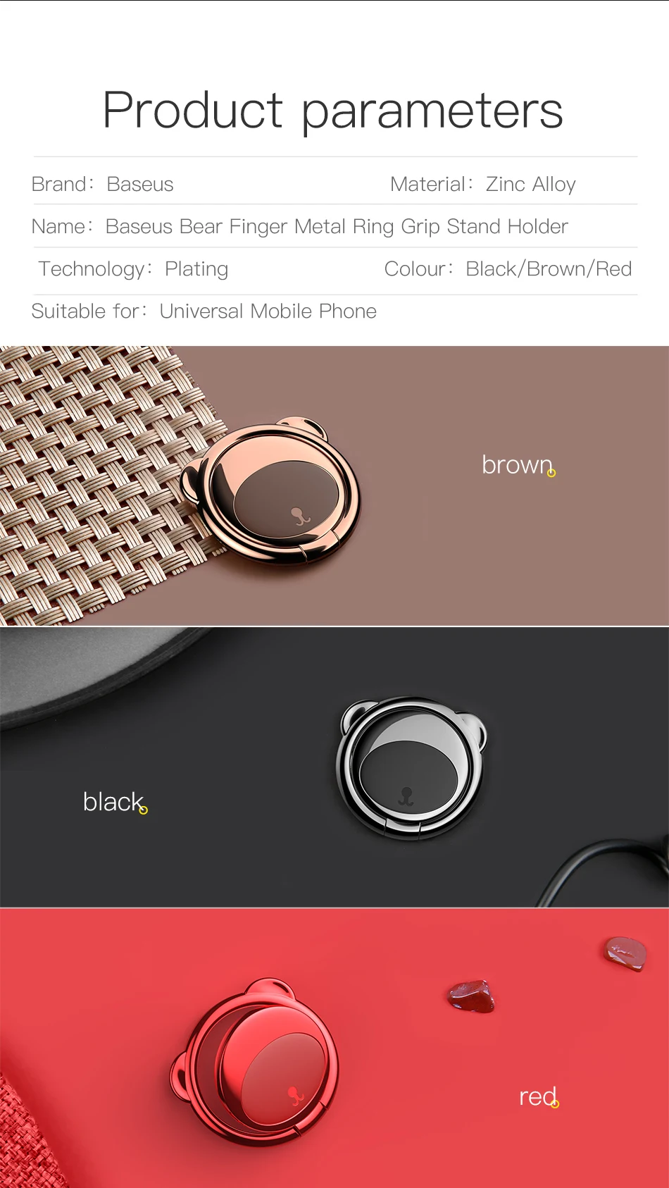 Baseus металлическое кольцо-держатель для iPhone Xs Max X samsung 360 градусов кольцо-держатель для мобильного телефона магнитный автомобильный держатель для телефона