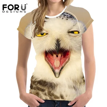 

FORUDESIGNS Kawaii Snowy Owl PrintT-shirt Elastic Bodybuilding Short Sleeved Women Female Harajuku t shirt Shirts Woman Tops XXL