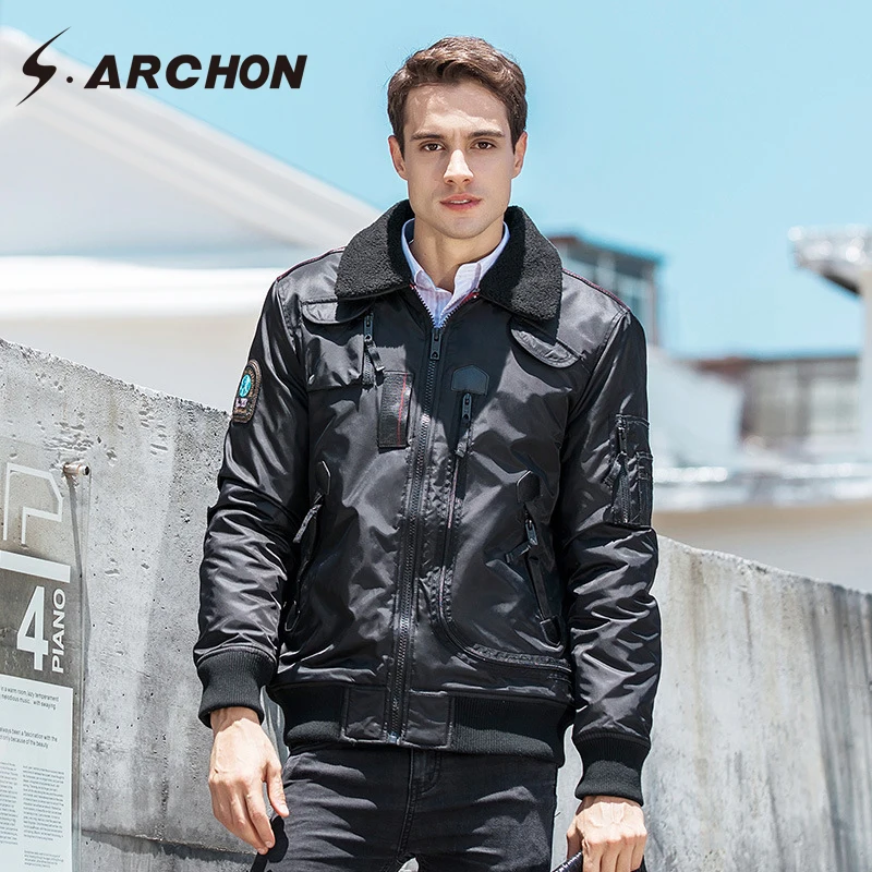

S.ARCHON Air Force Tactical Pilot Jackets Men Military Bomber Parka Coats Winter Windbreaker Warm Fur Collar Army Jacket Clothe