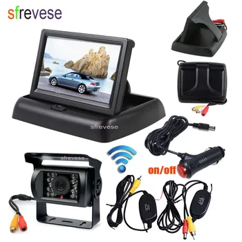 

4.3" LCD Foldable Monitor Car Vehicle Rear View Kit + Waterproof Wireless 18LED Night Vision Car Reversing Parking Backup Camera