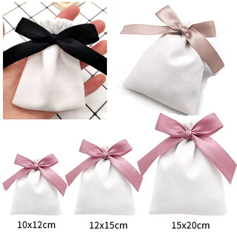 Velvet Ribbon Gift Bags Jewelry Sack 7x9cm 10x12cm 12x15cm pack of 50 Eyelashes Makeup Lipstick Drawstring Pouches