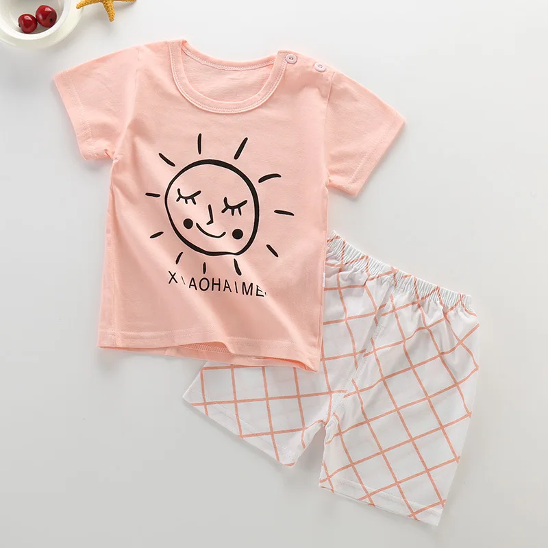 Loozykit/Детские комплекты из хлопка Одежда для маленьких мальчиков Комплекты одежды для детей летняя одежда для девочек Милая футболка+ шорты