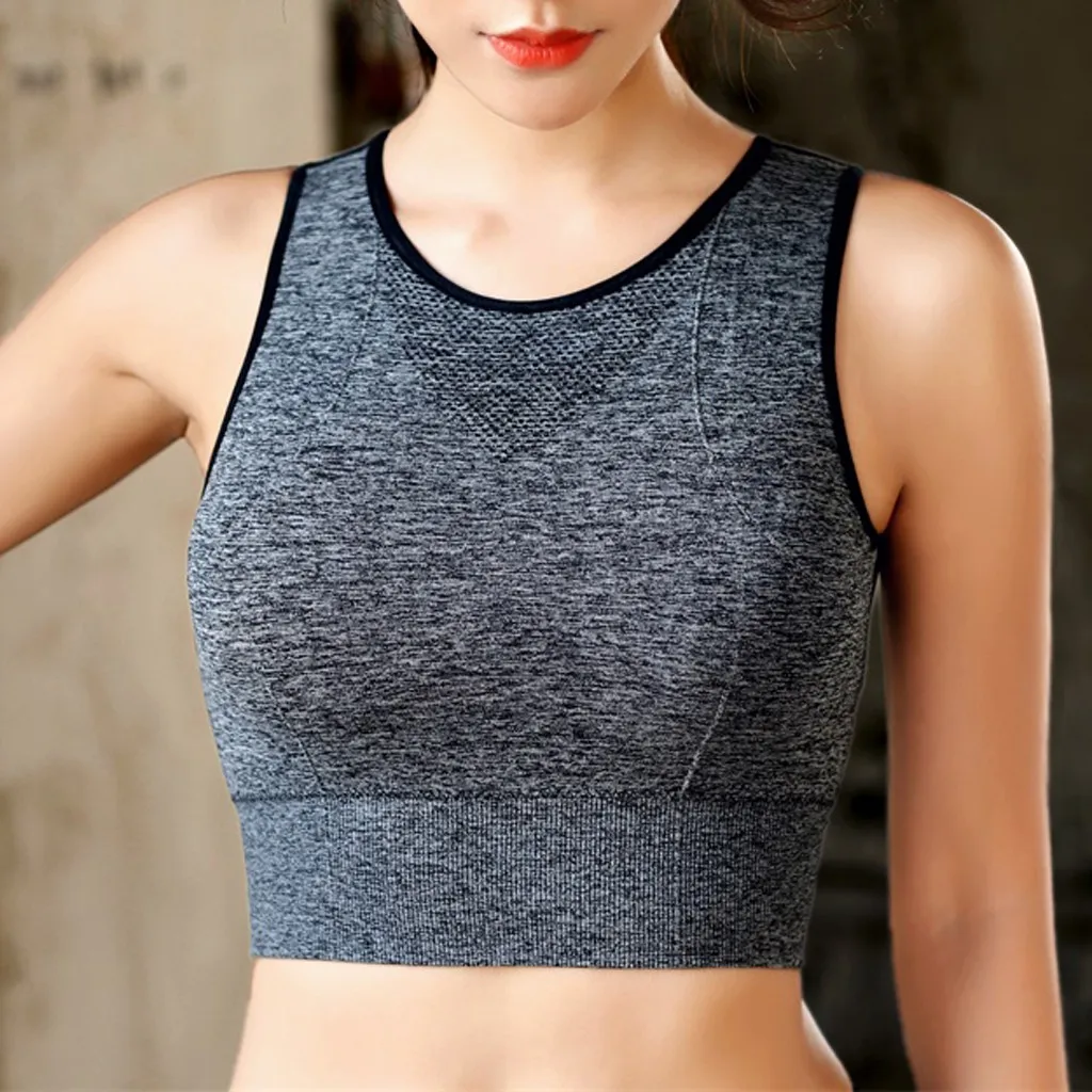 

Crop Top Women Athletic Running Sports Bra Gym Fitness Seamless Padded Vest Sheath O-Neck Stretch Soft Daily Casual Tank Tops