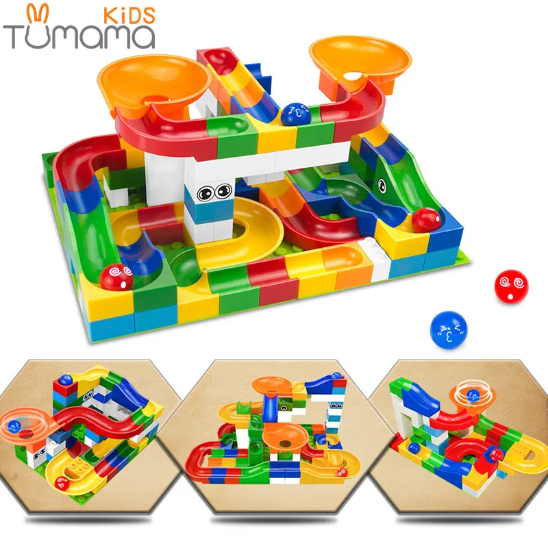 Ceny Tumama 52 sztuk DIY marmur budowlany Race Run Maze Balls Track dzieci dzieci Gaming Building klocki kompatybilny LegoINGly