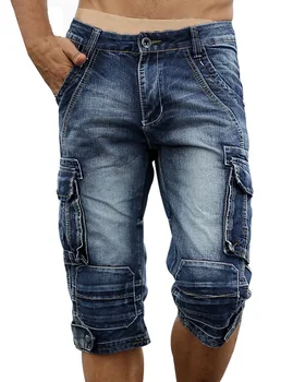 

Casual Men's Cargo Denim Shorts Retro Vintage Washed Slim Fit Jean Shorts Mulit-Pockets Military Biker Shorts For Men