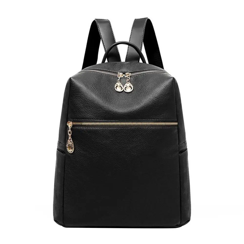 

Retro Solid Color Faux Leather Travel Casual Backpack Shoulders Bag Women