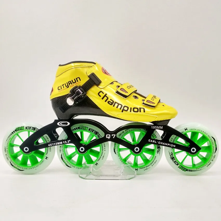 Чемпион Профессиональный конькобежный спорт обувь для взрослых и детей Гонки обувь MPC конькобежный спорт поддержка роликовых коньков - Цвет: yellow   green