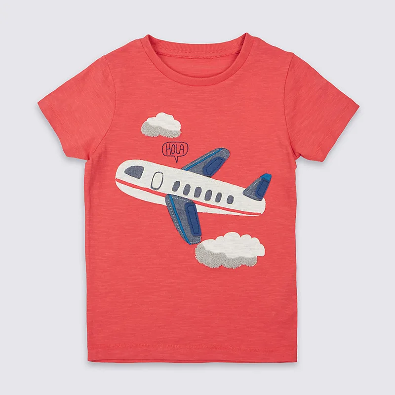 Little Maven/Новая летняя одежда для детей; короткая красная Аппликация с круглым вырезом; милая хлопковая Повседневная футболка для мальчиков