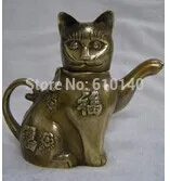 

Asian Chinese Copper lucky words carved Cat Teapot