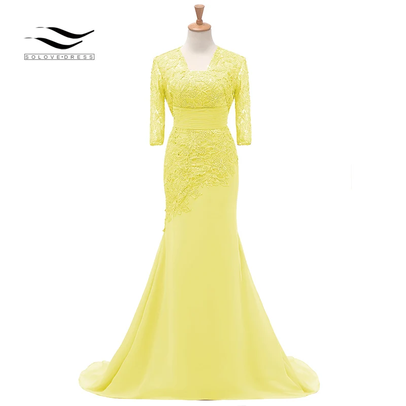 Кружевное вечернее платье русалки с рукавом три четверти цвета шампанского, вечернее платье с жакетом, платье для матери невесты для свадебной вечеринки SL-M002
