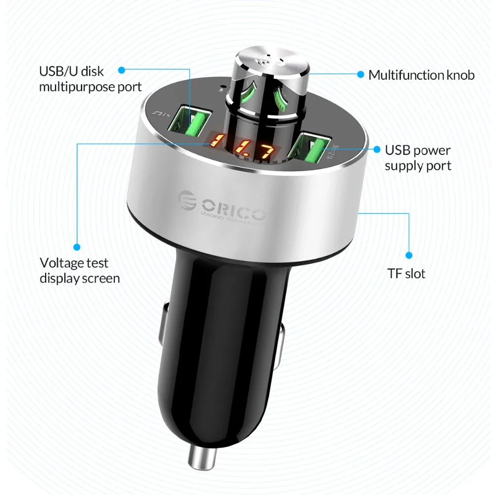 ORICO двойное автомобильное usb-устройство для зарядки телефона Bluetooth автомобильное зарядное устройство с u-диском TF кард-ридером автомобильное зарядное устройство для мобильного телефона планшета gps