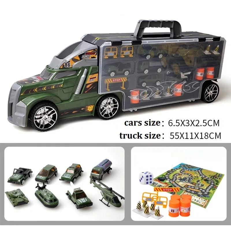 Игрушка контейнерный грузовик автомобили для детей сплав модель автомобиля литой металлический грузовик маленькие транспортные средства с картой кости дорожные блоки