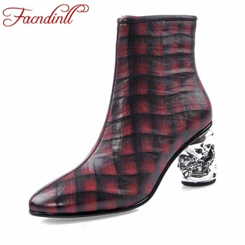 

FACNDINLL genuine leather ankle boots for women zipper platform boots shoes woman autumn winter warm short boots street style