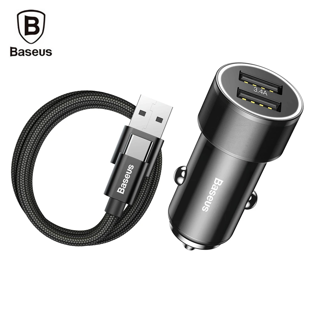 Baseus Dual USB Car Charger + USB to Type C Cable 1m Small Screw