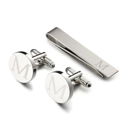 LEPTON Alphabet Cufflinks & Tie Clip Set for Men - Elegant Wedding & Business Accessory (Letter M)