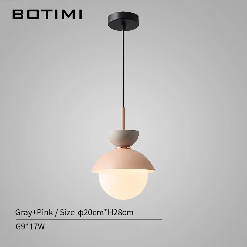 BOTIMI Modern LED Pendant Lights With Glass Lampshade For Dining Room Colorful Restaurant Hanging Kitchen Lighting Fixtures - Цвет корпуса: Gray Pink