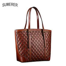 Новая женская сумка, ручная тисненая кожаная женская сумка, фирменная Большая вместительная сумка из чистой кожи