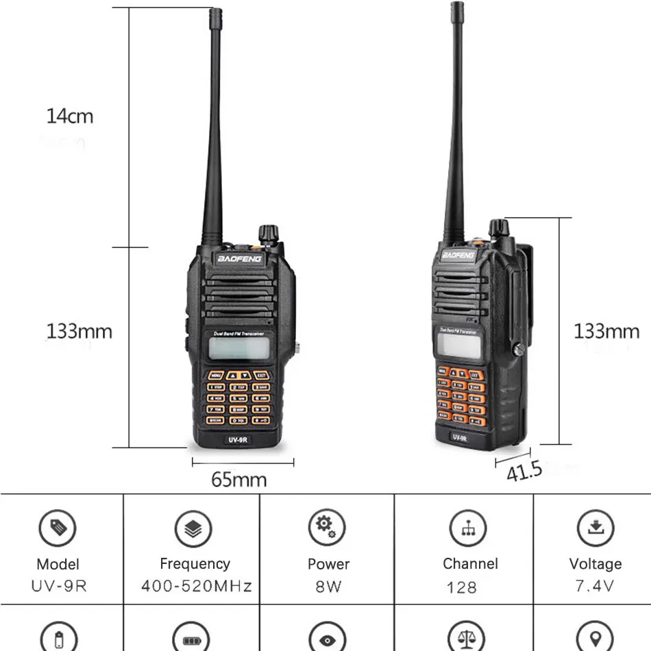 Baofeng UV-9R портативная рация 8 Вт vhf-uhf пониженного напряжения Двойной диапазон IP67 Водонепроницаемый двухстороннее радиофон трансивер