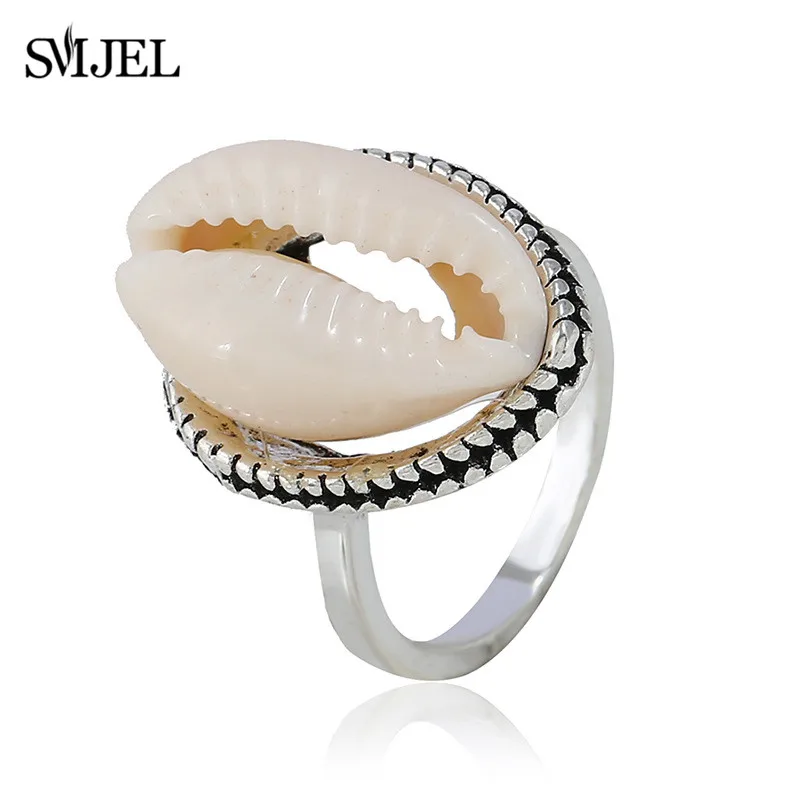 Smjel Boho Seashell Pendant Rings For Women Natural Shell Gold Cowrie