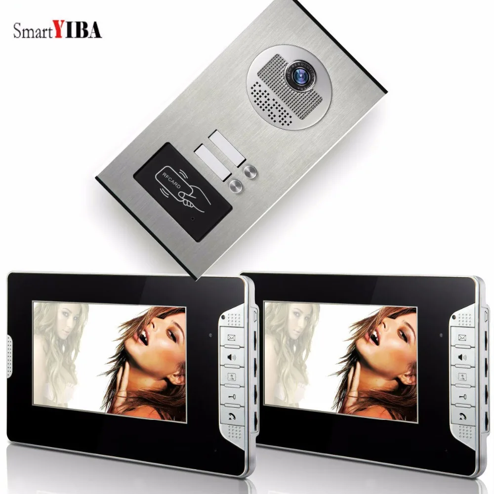 

SmartYIBA 2 Units 7" Digital Camera Video Intercom Doorbell Kits RFID Access Door Camera Multi Apartment Wired Video Door Phone