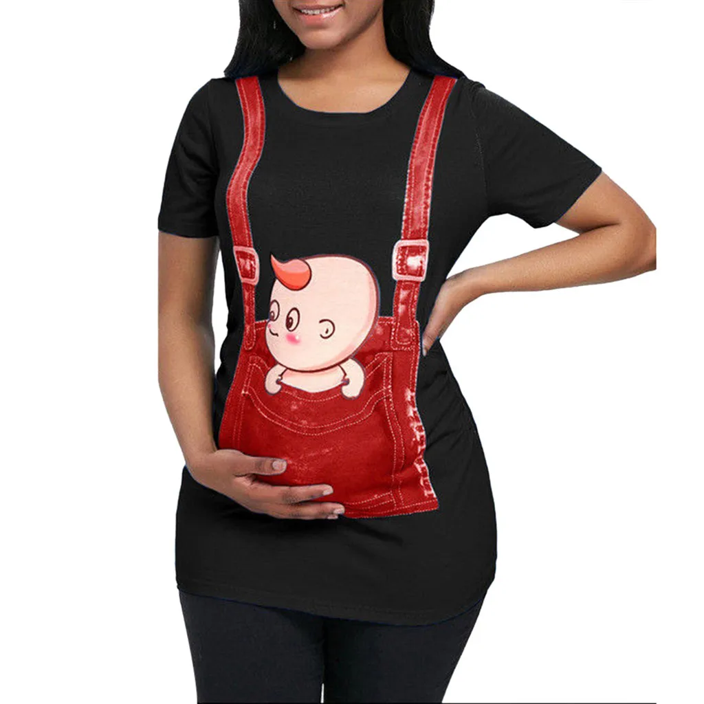 

2019 Women Maternity Short Sleeve Tops Cartoon Pattern Nursing Baby Clothes Mother Simple Tees Pregnants Clothes Summer Tops