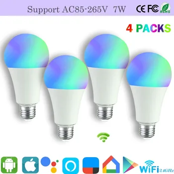 

Smart LED Light E27,7W WiFi Dimmable Smart LED Bulbs ,RGBW Smart Bulb,60W Equivalent,Work with Alexa,Google Home (4Pack)