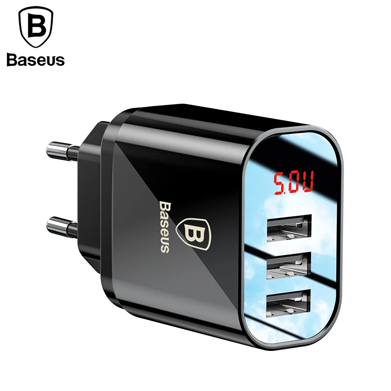 

Baseus 3 Ports USB Phone Charger For iPhone Samsung 3.4A LED Display Mobile Wall Charger Fast USB Charger For Xiaomi OnePlus