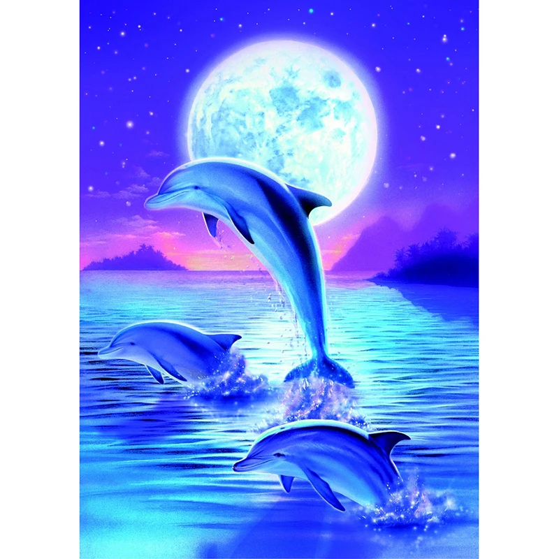 Dolphin Jumping Moon Ocean Night Silhouette Chrome Badge ID Card Holder 