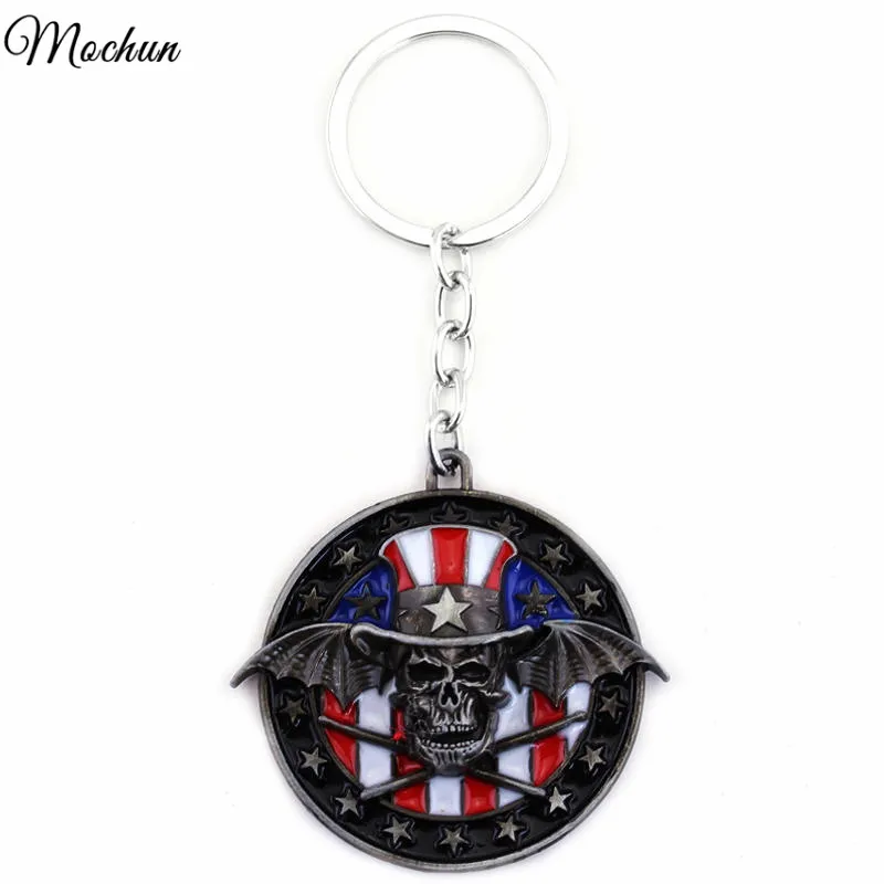 

MQCHUN Band Keychain Rock band Avenged Sevenfold Skull Logo 2 Colors Round Zinc Alloy Key Chain Ring For Fans porte clef Keyring