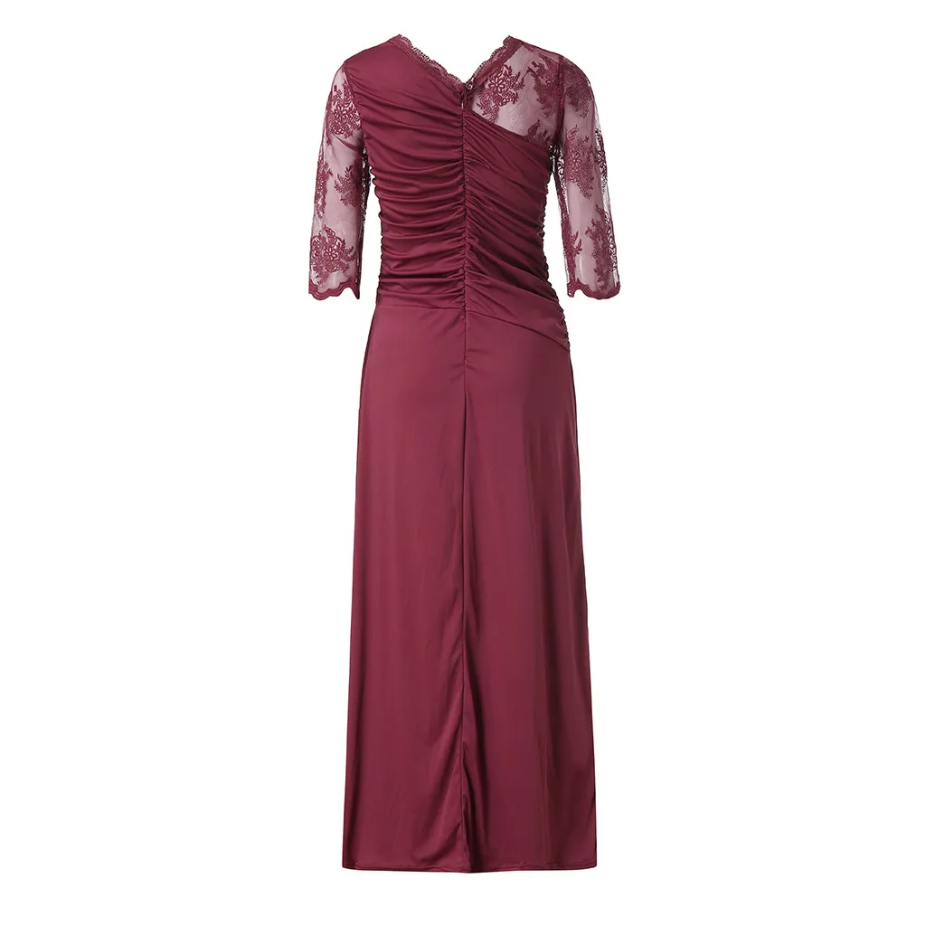 Женские шифоновые платья размера плюс, новые модные шифоновые платья с рукавом три четверти, длинные кружевные платья Vestidos