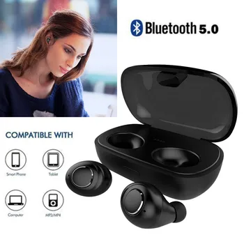

Mini Dual V5.0 Draadloze Koptelefoon Bluetooth Koptelefoon 3D Stereo Geluid Oordopjes met Dual Microfoon en Opladen doos YE12.7