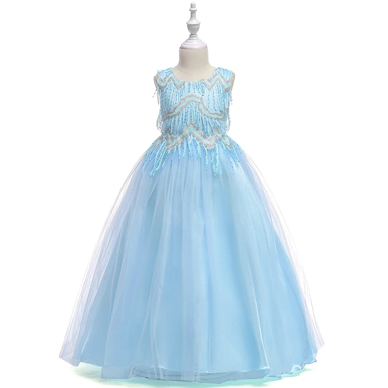 Розничная ; Нарядное вечернее платье принцессы с кисточками; длинное платье; Элегантное свадебное платье принцессы с отделкой бисером для девочек; LP-206