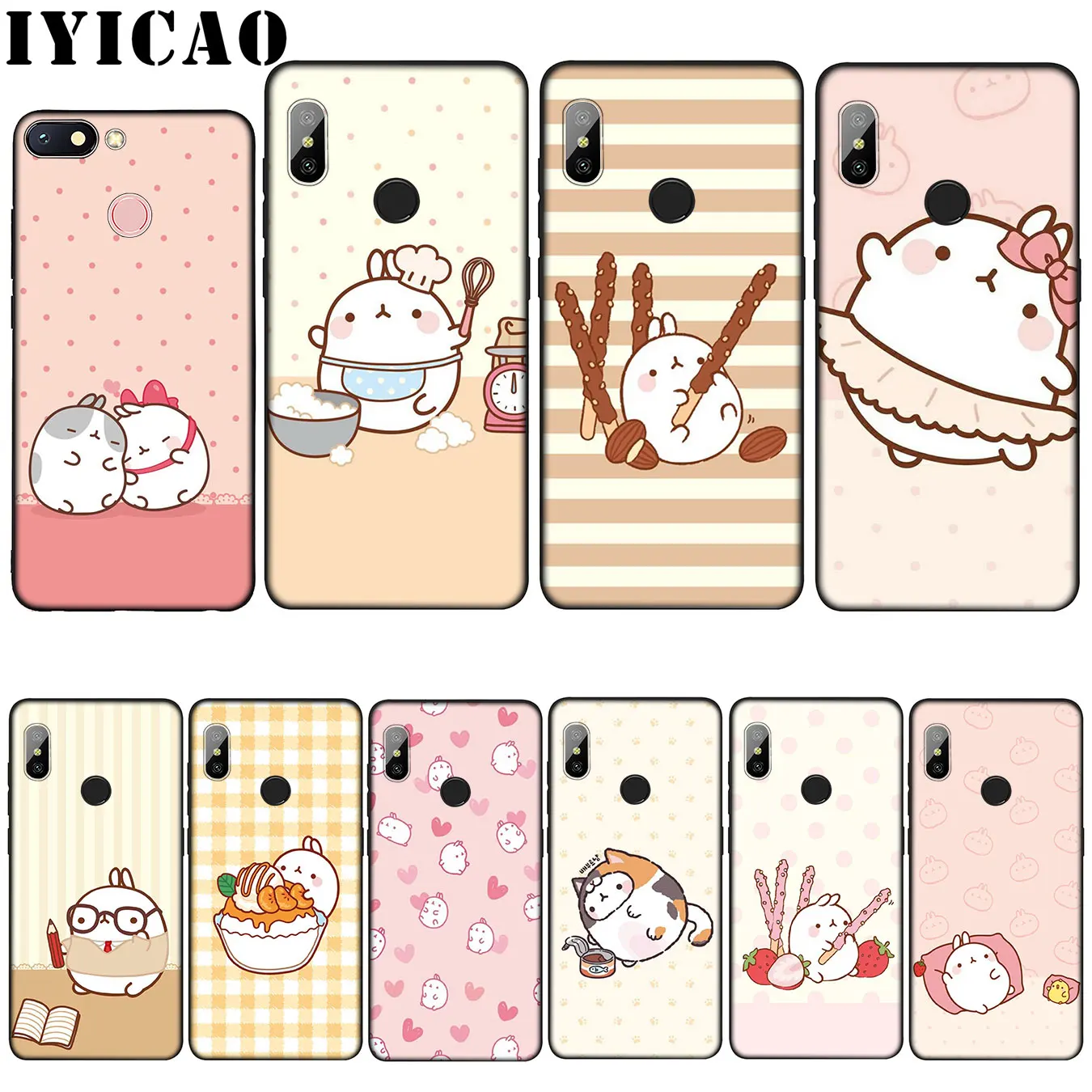 

IYICAO Cutest Kawaii Box Potatoes and Rabbits Molang Soft Case for Xiaomi Mi 9 8 A2 Lite A1 6 pocophone f1 MAX 3 mi9 mi8 mia2