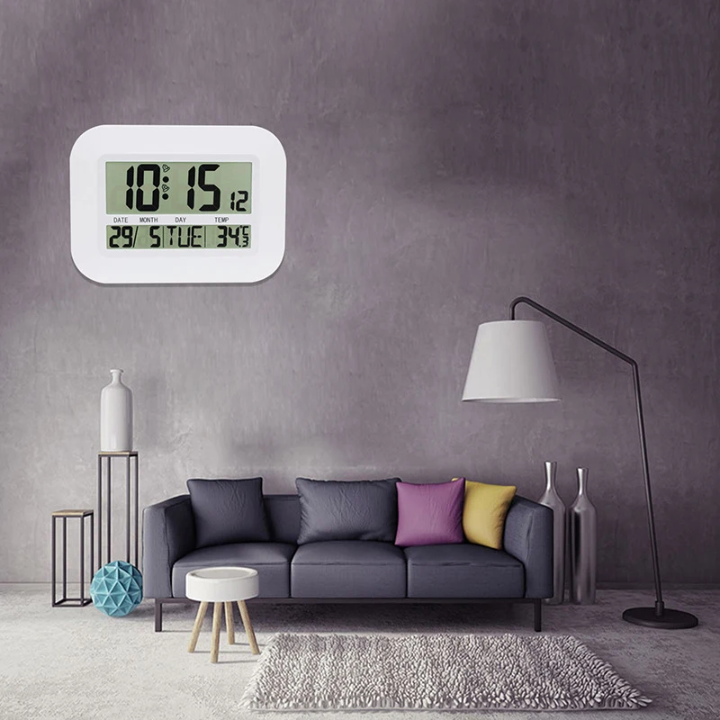 Цифровые настенные часы на батарейках, Простой Большой ЖК-будильник, температурный календарь, дата, день для дома и офиса