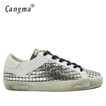 CANGMA/модные брендовые кроссовки в стиле ретро; Мужская обувь серебристого цвета; дышащая обувь из натуральной кожи на шнуровке; мужская повседневная обувь; мужская обувь на плоской подошве