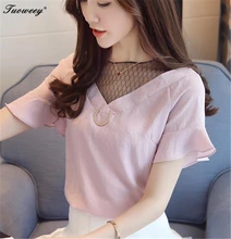 2018 Ladies Causal loose pink Ruffles Shirts Women’s White Chiffon Blouses women Tops Camisas Female Bluas Blouse Women Shirt