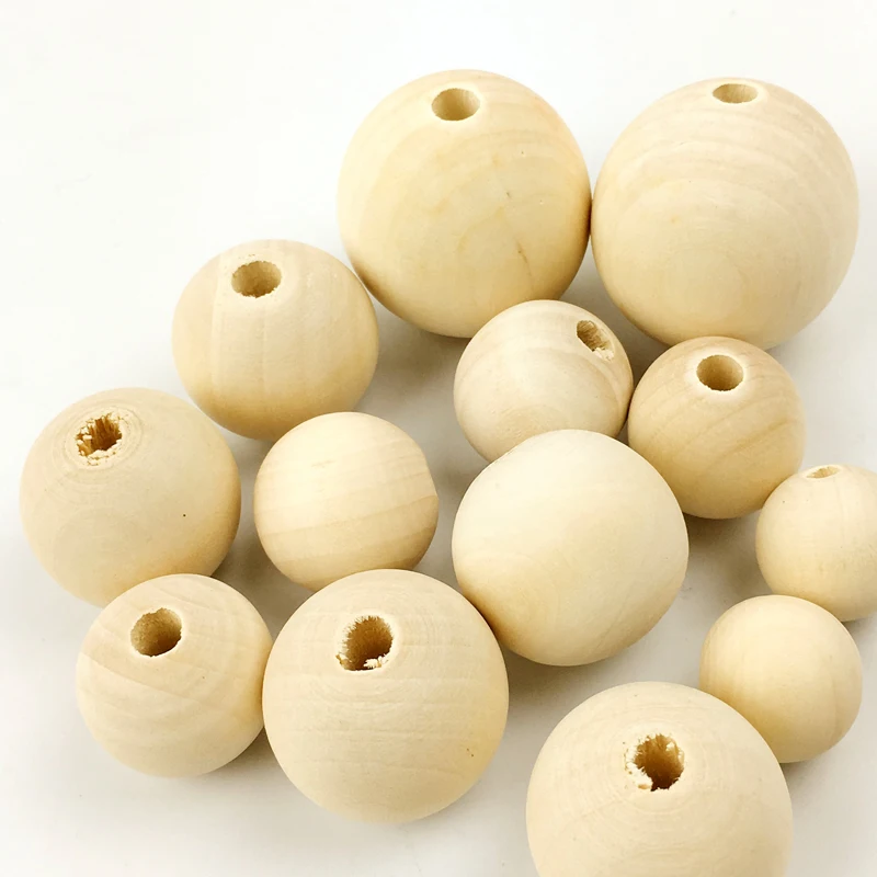 40 Pcs Wooden Large Beads for Crafts with Holes Unfinished Balls