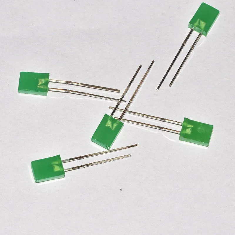 PHISCALE 50 шт. 5*2*7/5x2x7 мм Прямоугольник Зеленый светодиод с плоским верхом зеленые линзы высокая яркость 2 шпильки через отверстие