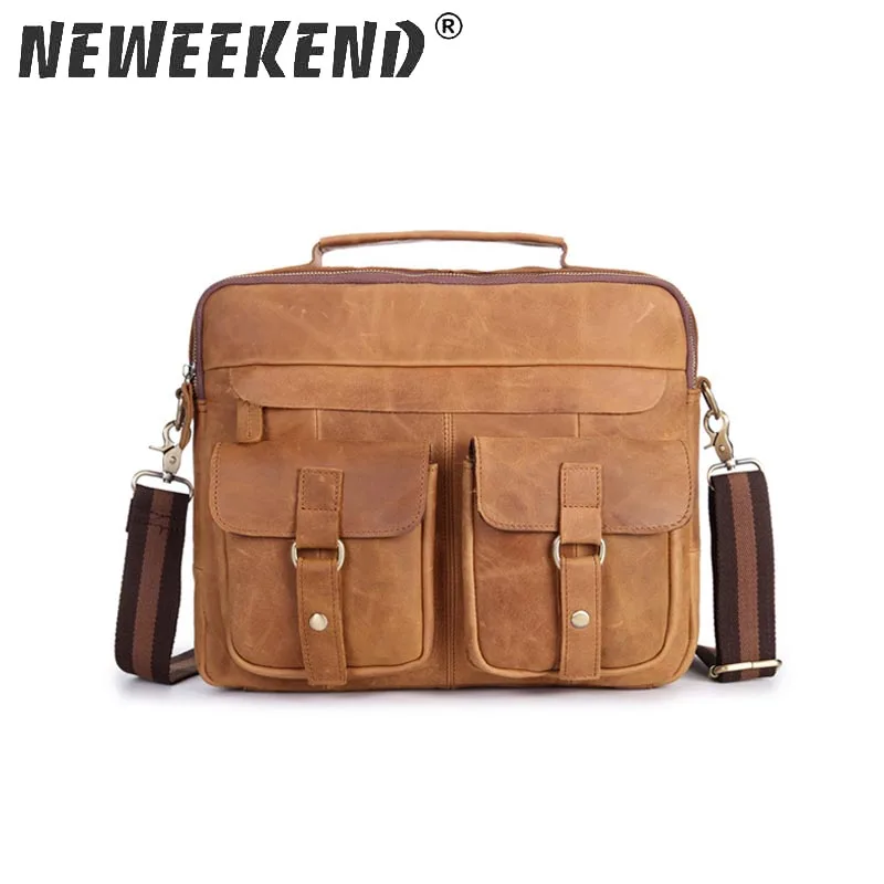 

Men's Genuine Leather Crazy Horse Shoulder Corssbody Handbag Briefcase Portfolio Tote Pouch Messenger iPad Sling Bag ZF1130