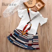 Hurave 2017 bébé filles dress casual orgelet enfants ensembles t-shirt + jupe 2 pc costumes pour enfants d’été filles vêtements ensembles