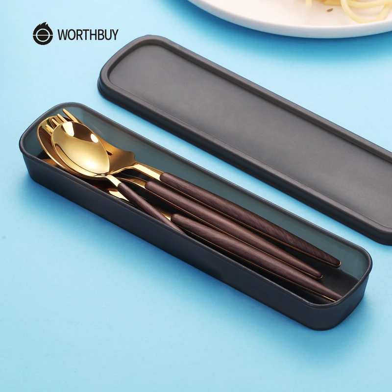 WORTHBUY Западный Золотой набор столовых приборов 304 столовые приборы из нержавеющей стали кухонный нож ложка Вилка для обеда набор портативной походной посуды