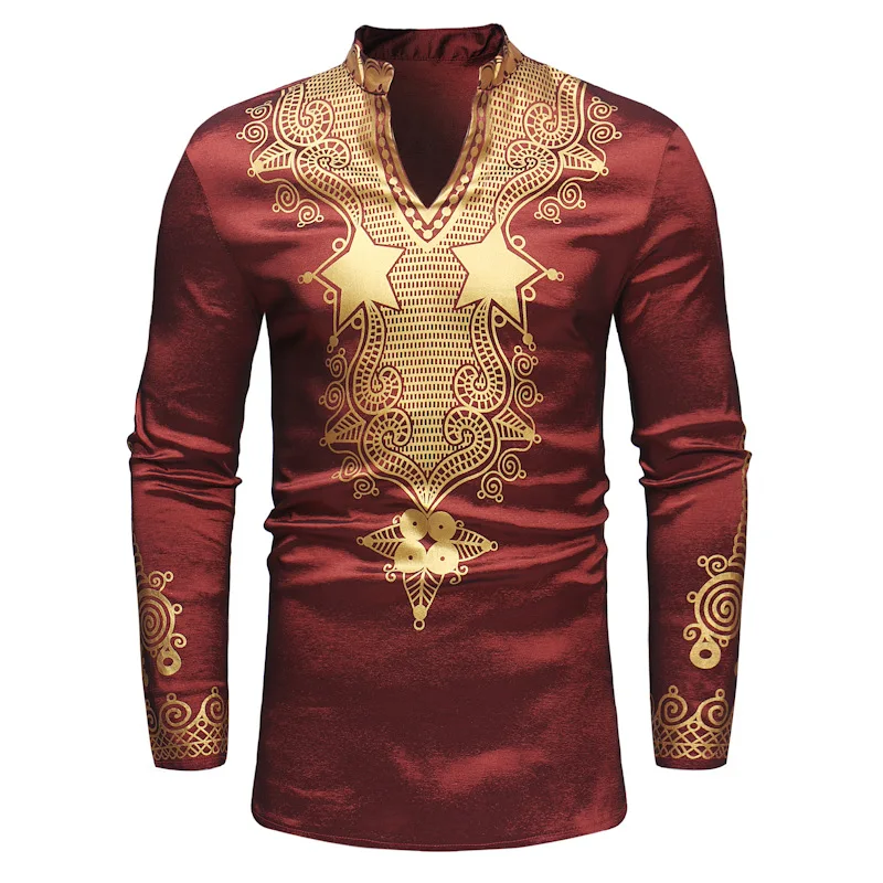 

2019 new men's fashion afrique printed shirt with long sleeves and medium length