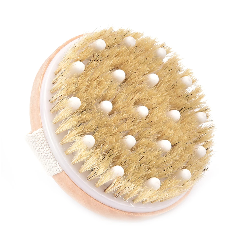 1pc Wood Bath Brush Shower Bristle Brushes Massage Body Brush With Band