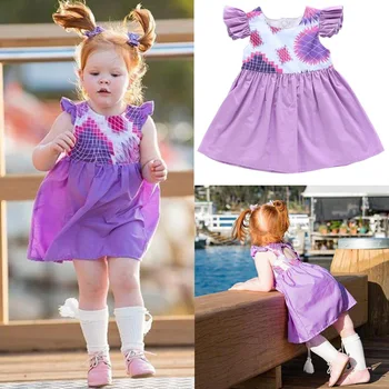 

Summer Print Baby Girls Dress Kids Flying Sleeve Princess Cute O-Neck Dress Party Casual Clothes Tutu Princess Dress
